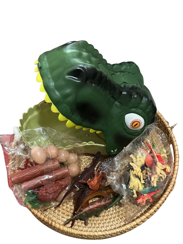 Green Dinosaur Head Toy Container With Plastic Toy Dinosaurs image 3